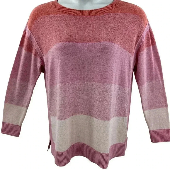 T by Talbots L Womens Sweater Orange Pink Ombre Striped Feminine Costal NWT - Picture 5 of 9